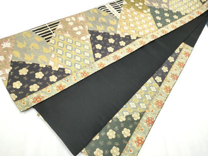 平和屋着物●六通柄袋帯　唐織　裂取名錦文　金糸　正絹　逸品　CABB0435hy