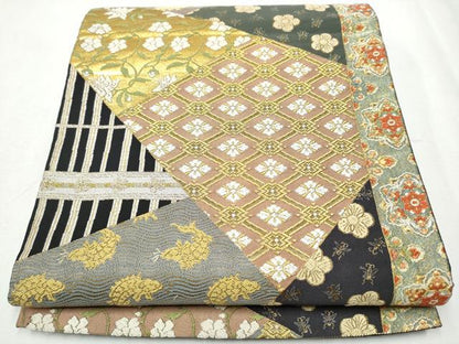 平和屋着物●六通柄袋帯　唐織　裂取名錦文　金糸　正絹　逸品　CABB0435hy