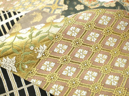 平和屋着物●六通柄袋帯　唐織　裂取名錦文　金糸　正絹　逸品　CABB0435hy