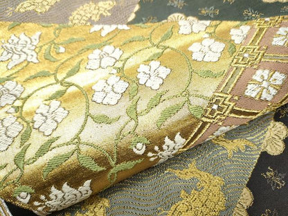 平和屋着物●六通柄袋帯　唐織　裂取名錦文　金糸　正絹　逸品　CABB0435hy