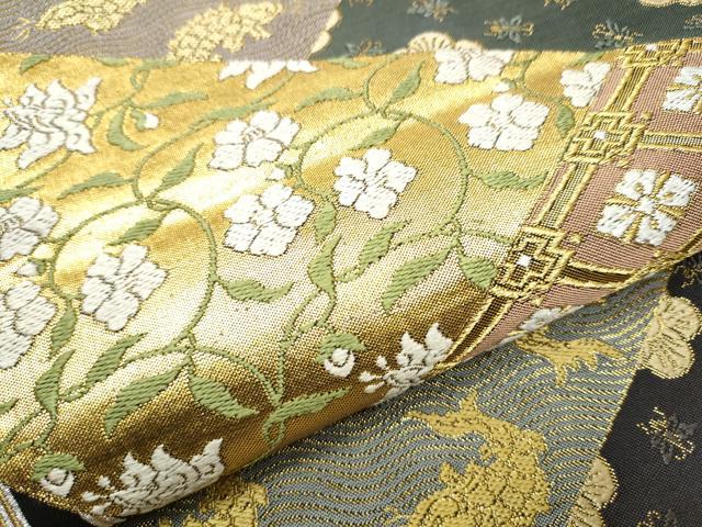 平和屋着物●六通柄袋帯　唐織　裂取名錦文　金糸　正絹　逸品　CABB0435hy
