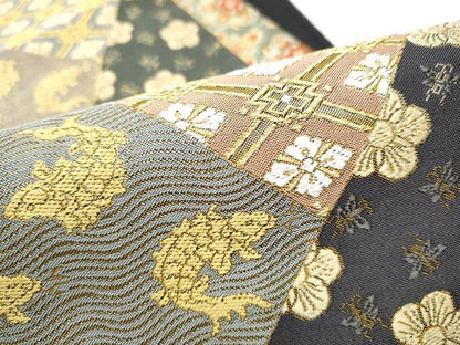 平和屋着物●六通柄袋帯　唐織　裂取名錦文　金糸　正絹　逸品　CABB0435hy