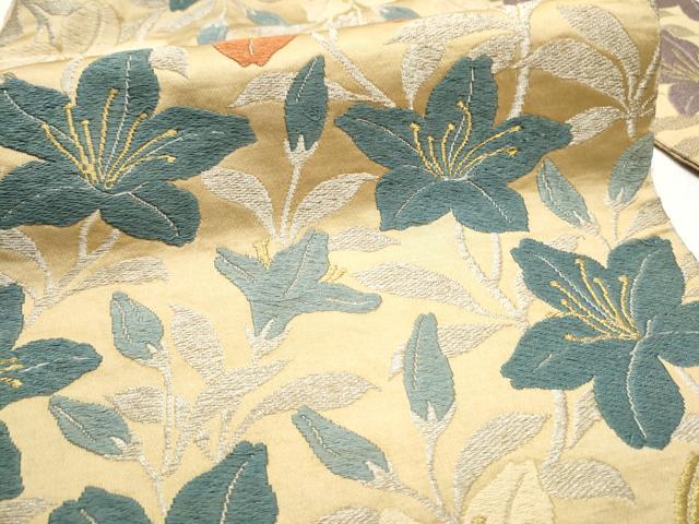 平和屋着物●アンティーク　大正ロマン　全通柄九寸名古屋帯　唐織　草花文　正絹　逸品　DAAZ4049cm 平和屋着物○アンティーク 大正ロマン 全通柄 九寸名古屋帯 唐織 枝