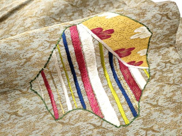 平和屋着物●九寸名古屋帯　総刺繍　花鳥文　金糸　正絹　逸品　CABB0442hy