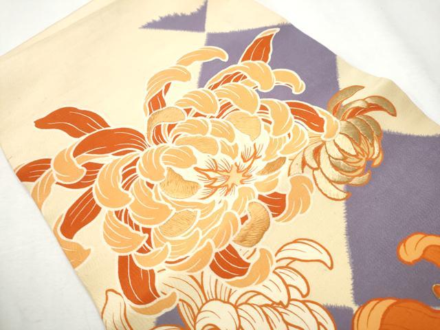 平和屋着物●アンティーク　大正ロマン　丸帯　駒刺繍　乱菊　引き抜き帯　正絹　逸品　CABB0447hy