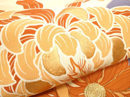 平和屋着物●アンティーク　大正ロマン　丸帯　駒刺繍　乱菊　引き抜き帯　正絹　逸品　CABB0447hy