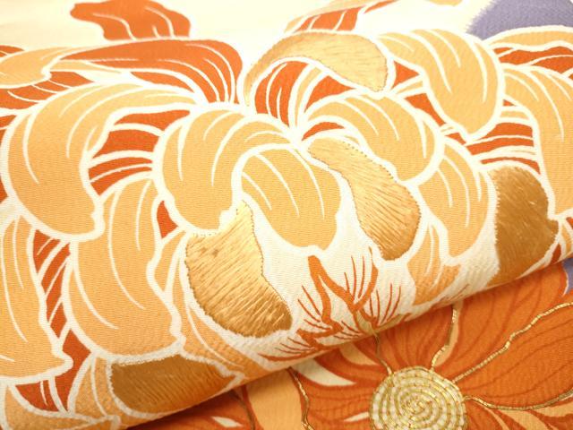 平和屋着物●アンティーク　大正ロマン　丸帯　駒刺繍　乱菊　引き抜き帯　正絹　逸品　CABB0447hy