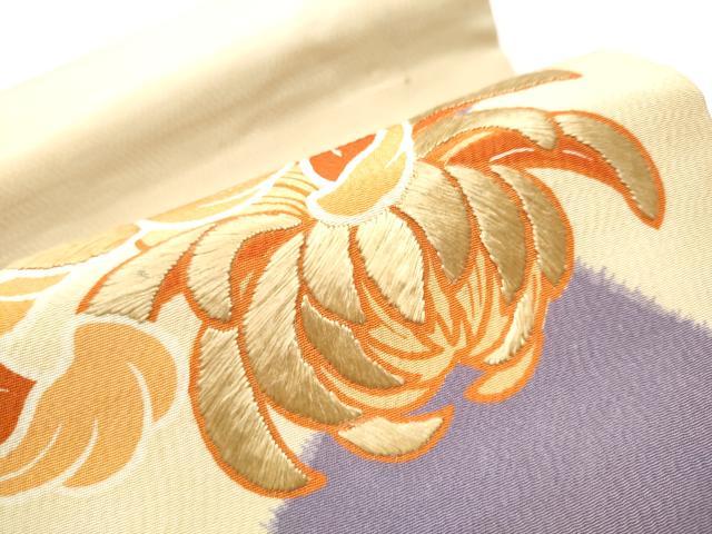 平和屋着物●アンティーク　大正ロマン　丸帯　駒刺繍　乱菊　引き抜き帯　正絹　逸品　CABB0447hy