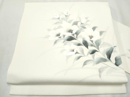 平和屋着物●塩瀬　九寸名古屋帯　作家物　手描き　枝花文　金彩　正絹　逸品　CABB0457hy