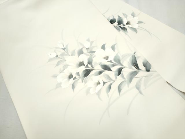 平和屋着物●塩瀬　九寸名古屋帯　作家物　手描き　枝花文　金彩　正絹　逸品　CABB0457hy