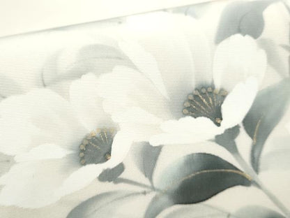 平和屋着物●塩瀬　九寸名古屋帯　作家物　手描き　枝花文　金彩　正絹　逸品　CABB0457hy