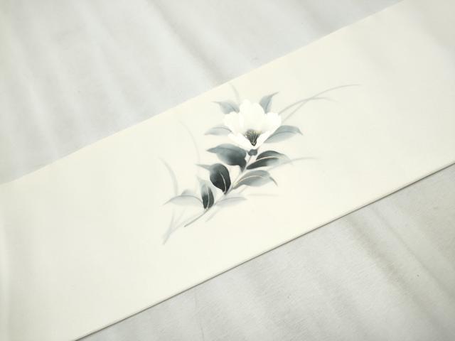 平和屋着物●塩瀬　九寸名古屋帯　作家物　手描き　枝花文　金彩　正絹　逸品　CABB0457hy