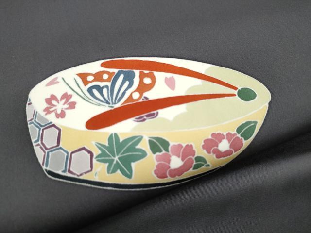 平和屋着物●塩瀬　九寸開き名古屋帯　駒刺繍　下駄　花蝶文　金彩　正絹　逸品　CABB0461hy