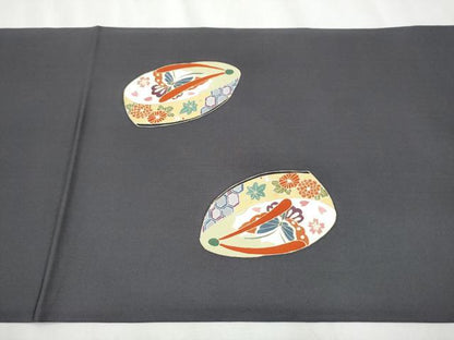 平和屋着物●塩瀬　九寸開き名古屋帯　駒刺繍　下駄　花蝶文　金彩　正絹　逸品　CABB0461hy