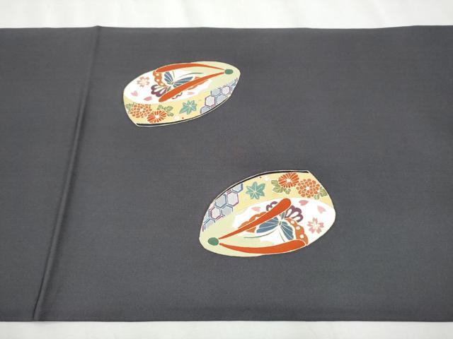 平和屋着物●塩瀬　九寸開き名古屋帯　駒刺繍　下駄　花蝶文　金彩　正絹　逸品　CABB0461hy