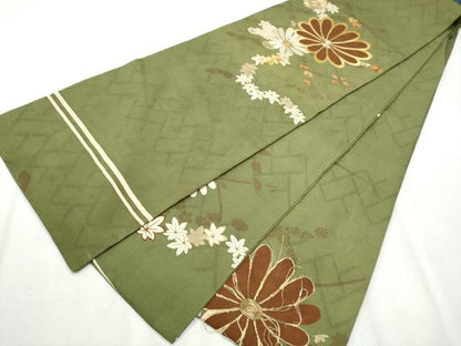 平和屋着物●アンティーク 大正ロマン 丸帯 駒刺繍 舞花文 引き抜き帯 正絹 逸品 CABB0467hy