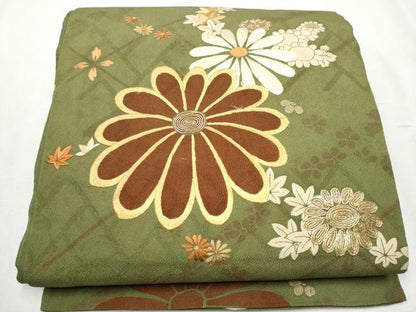 平和屋着物●アンティーク 大正ロマン 丸帯 駒刺繍 舞花文 引き抜き帯 正絹 逸品 CABB0467hy