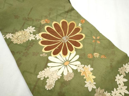 平和屋着物●アンティーク 大正ロマン 丸帯 駒刺繍 舞花文 引き抜き帯 正絹 逸品 CABB0467hy