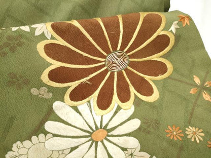 平和屋着物●アンティーク 大正ロマン 丸帯 駒刺繍 舞花文 引き抜き帯 正絹 逸品 CABB0467hy