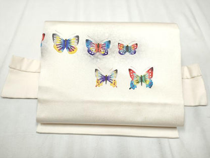 平和屋着物●つけ帯　型染め　舞蝶文　正絹　逸品　CABB0476hy