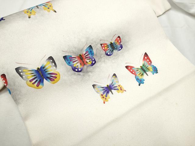 平和屋着物●つけ帯　型染め　舞蝶文　正絹　逸品　CABB0476hy