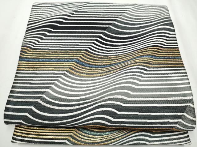 平和屋着物●両面 六通柄袋帯 施美庵 金銀糸 箱付き 正絹 逸品 CABB0486hy