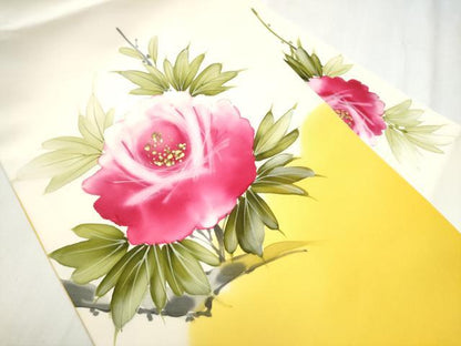 平和屋着物●塩瀬 九寸名古屋帯 手描き 舞花文 金彩 正絹 逸品 CABB0491hy
