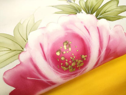平和屋着物●塩瀬 九寸名古屋帯 手描き 舞花文 金彩 正絹 逸品 CABB0491hy