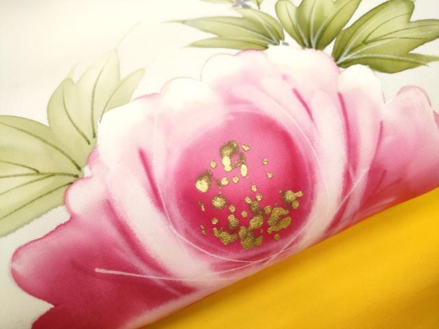 平和屋着物●塩瀬 九寸名古屋帯 手描き 舞花文 金彩 正絹 逸品 CABB0491hy