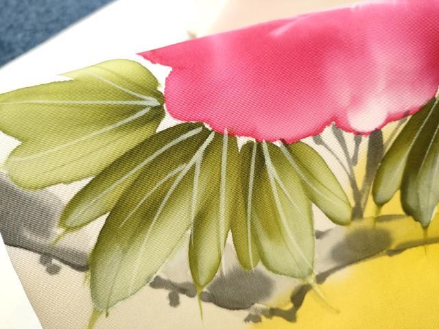 平和屋着物●塩瀬 九寸名古屋帯 手描き 舞花文 金彩 正絹 逸品 CABB0491hy