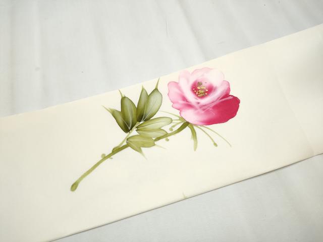 平和屋着物●塩瀬 九寸名古屋帯 手描き 舞花文 金彩 正絹 逸品 CABB0491hy