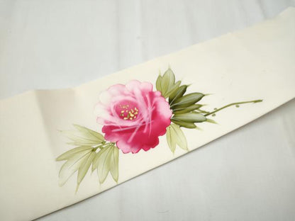 平和屋着物●塩瀬 九寸名古屋帯 手描き 舞花文 金彩 正絹 逸品 CABB0491hy