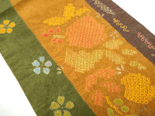 平和屋着物●六通柄 京袋帯 紬地 絞り 草花文 正絹 逸品 CABB0504hy
