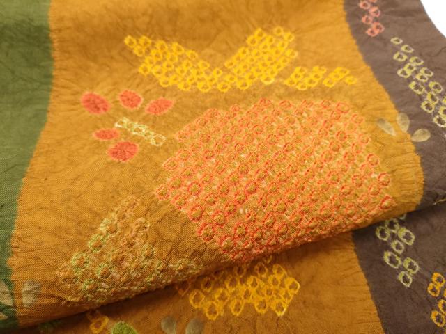 平和屋着物●六通柄 京袋帯 紬地 絞り 草花文 正絹 逸品 CABB0504hy