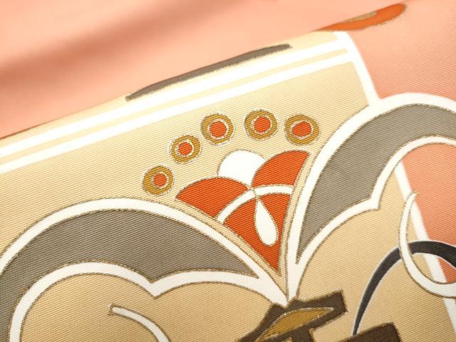 平和屋着物●塩瀬　九寸名古屋帯　駒刺繍　幾何学花文　金彩　正絹　逸品　CABB0509hy 平和屋着物○塩瀬 九寸名古屋帯 駒刺繍 幾何学花文 金彩