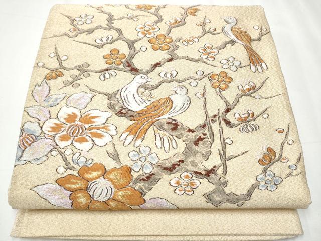 平和屋着物●六通柄袋帯　綴れ　休み鳥枝花文　金銀糸　共箱付き　正絹　逸品　CABB0512hy