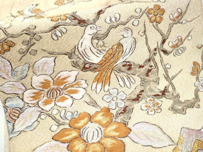 平和屋着物●六通柄袋帯　綴れ　休み鳥枝花文　金銀糸　共箱付き　正絹　逸品　CABB0512hy