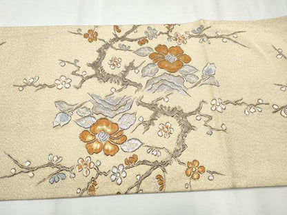 平和屋着物●六通柄袋帯　綴れ　休み鳥枝花文　金銀糸　共箱付き　正絹　逸品　CABB0512hy