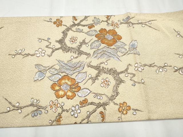 平和屋着物●六通柄袋帯　綴れ　休み鳥枝花文　金銀糸　共箱付き　正絹　逸品　CABB0512hy