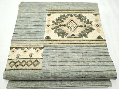 平和屋着物▽スリーシーズン 春夏秋 太鼓柄袋帯 作家物 すくい織 草花文 金糸 正絹 逸品 CABB0529hy