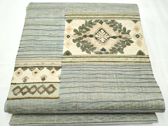 平和屋着物▽スリーシーズン 春夏秋 太鼓柄袋帯 作家物 すくい織 草花文 金糸 正絹 逸品 CABB0529hy