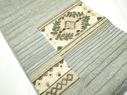 平和屋着物▽スリーシーズン 春夏秋 太鼓柄袋帯 作家物 すくい織 草花文 金糸 正絹 逸品 CABB0529hy