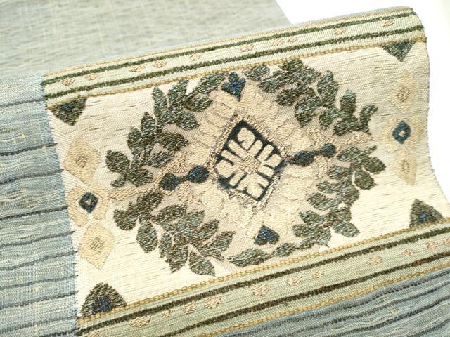 平和屋着物▽スリーシーズン 春夏秋 太鼓柄袋帯 作家物 すくい織 草花文 金糸 正絹 逸品 CABB0529hy