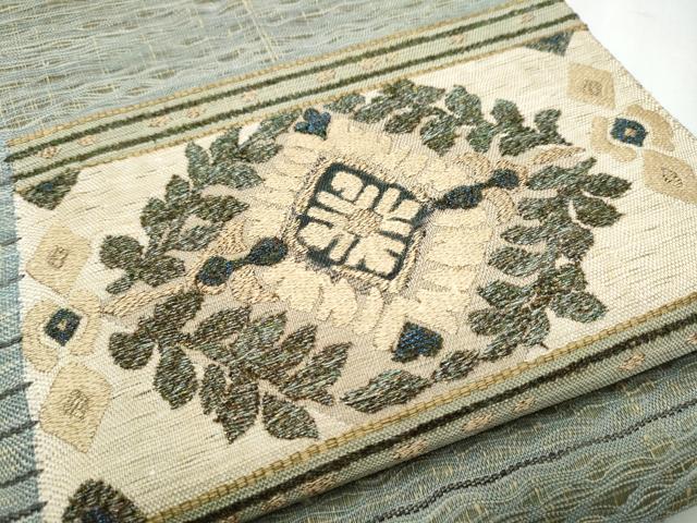 平和屋着物▽スリーシーズン 春夏秋 太鼓柄袋帯 作家物 すくい織 草花文 金糸 正絹 逸品 CABB0529hy