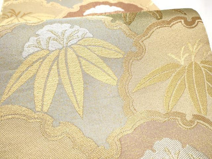 平和屋着物●六通柄袋帯　雪輪笹文　金銀糸　正絹　逸品　CABB0540hy