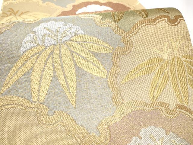 平和屋着物●六通柄袋帯　雪輪笹文　金銀糸　正絹　逸品　CABB0540hy