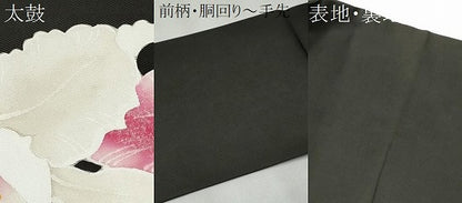 平和屋着物●塩瀬 九寸名古屋帯 カトレア 黒地 正絹 逸品 CABB0557hy