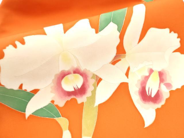 平和屋着物●本加賀友禅作家 談議所栄二 塩瀬 九寸名古屋帯 カトレア 丹色 正絹 逸品 CABB0559hy