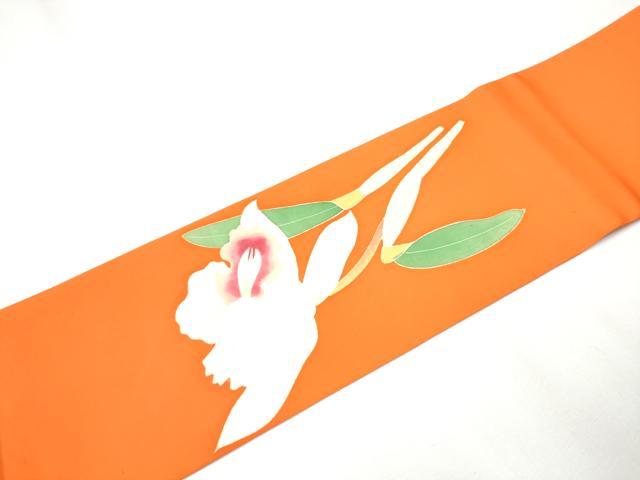 平和屋着物●本加賀友禅作家 談議所栄二 塩瀬 九寸名古屋帯 カトレア 丹色 正絹 逸品 CABB0559hy