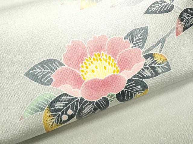 平和屋着物●人間国宝・羽田登喜男　九寸名古屋帯　枝椿　鬼しぼ縮緬　正絹　逸品　CABB0561hy